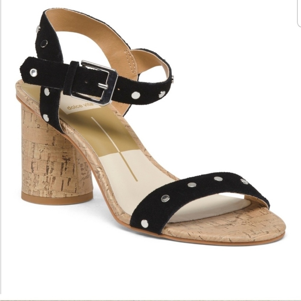 Dolce Vita Jalen black Studded Suede Cork Heels